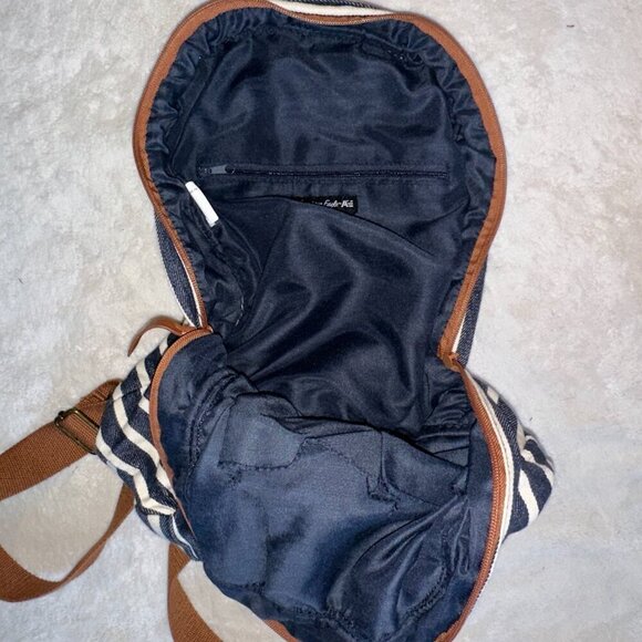 American Eagle Striped Backpack Navy White Brown Lace - Picture 4 of 10